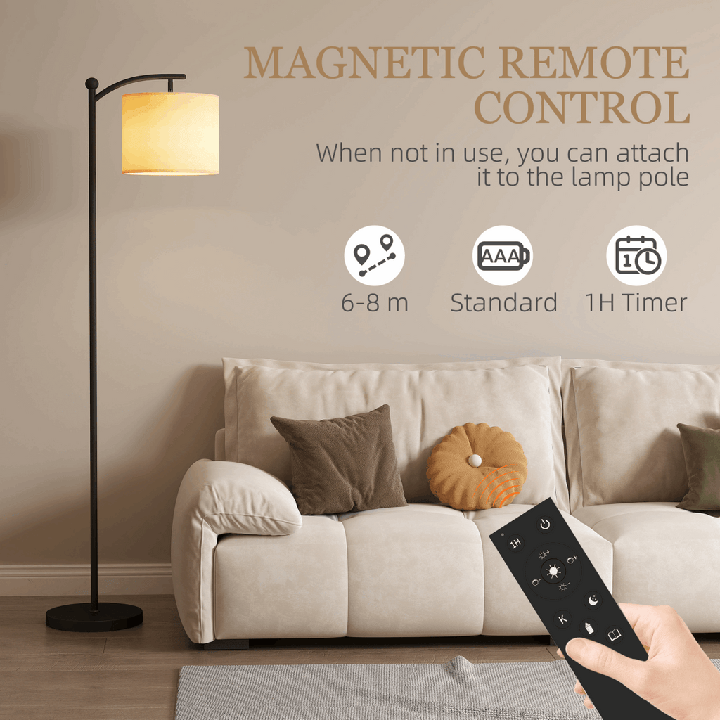 HOMCOM LED Floor Lamp with Dimmable Colours Temperature & Brightness, Black HOMCOM