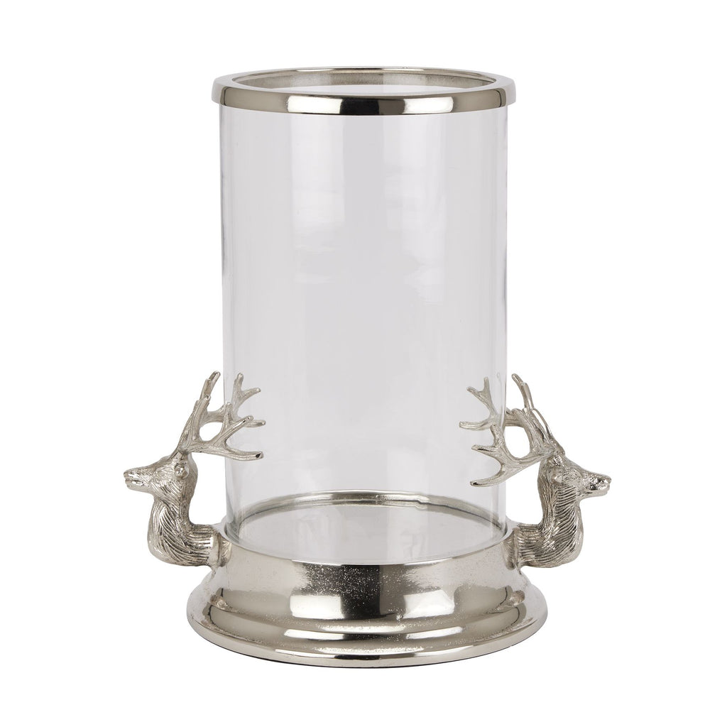 Silver Stag Heads Hurricane Lantern SILVER METAL Shades 4 Seasons
