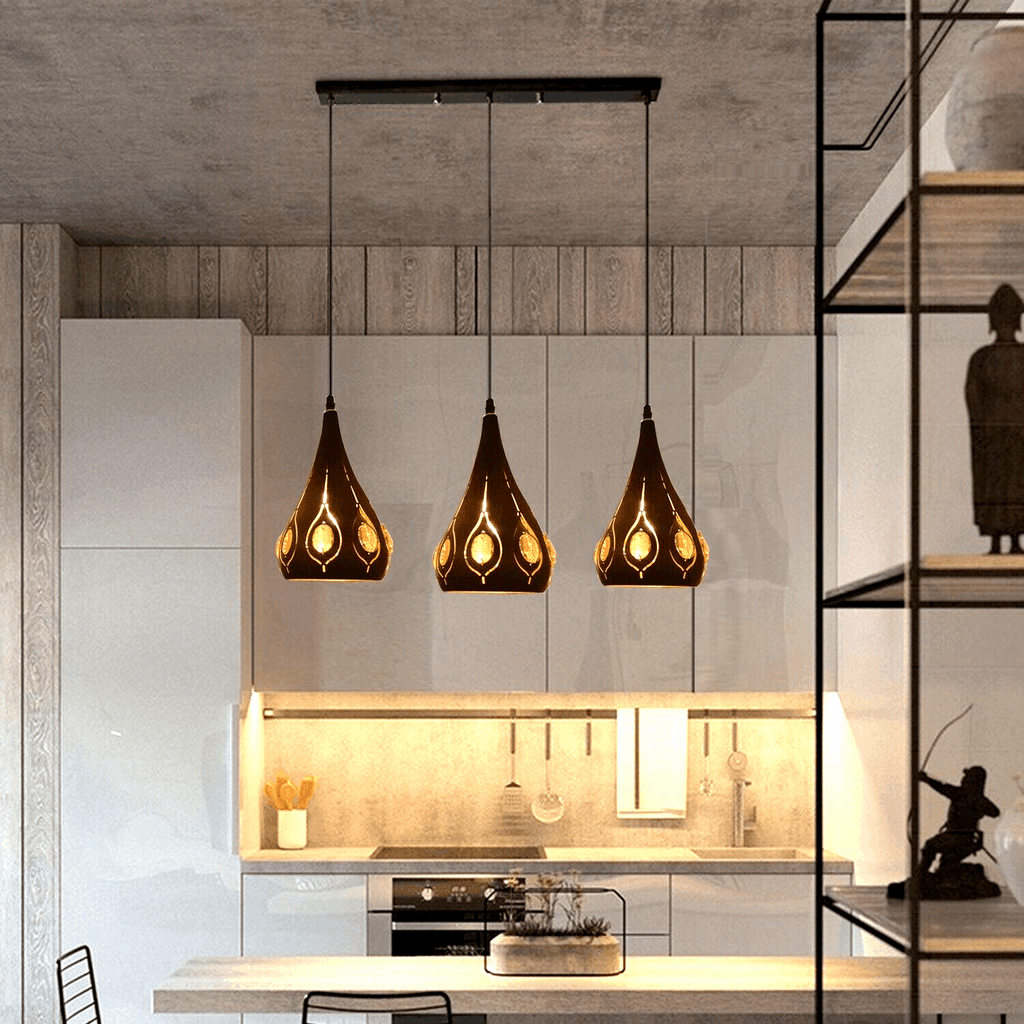 Modern Retro Industrial Crystal Ceiling Light Shade 3Head Hanging Pendant Lights Ledsone
