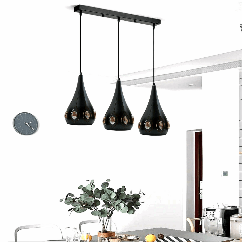 Modern Retro Industrial Crystal Ceiling Light Shade 3Head Hanging Pendant Lights Ledsone