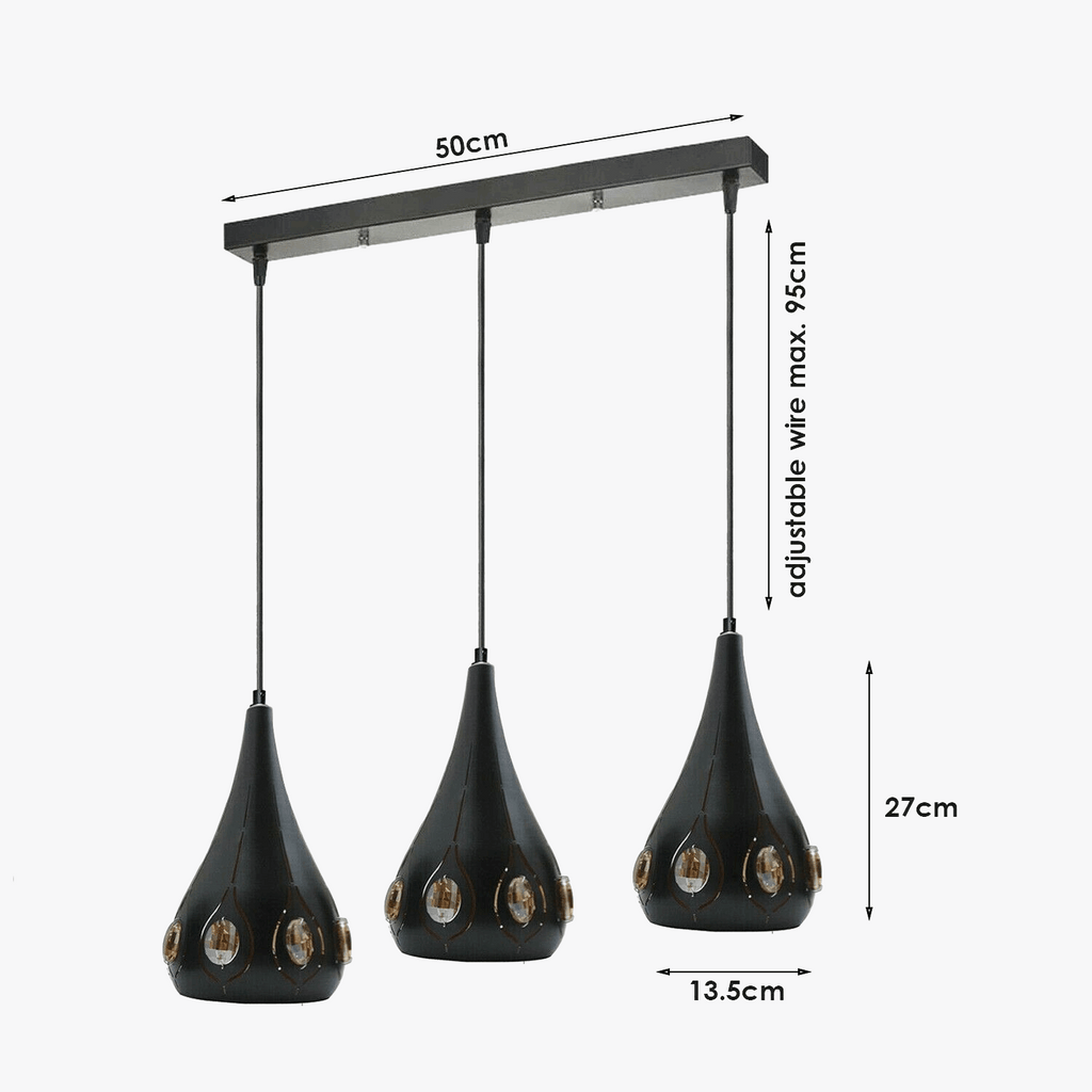 Modern Retro Industrial Crystal Ceiling Light Shade 3Head Hanging Pendant Lights Ledsone