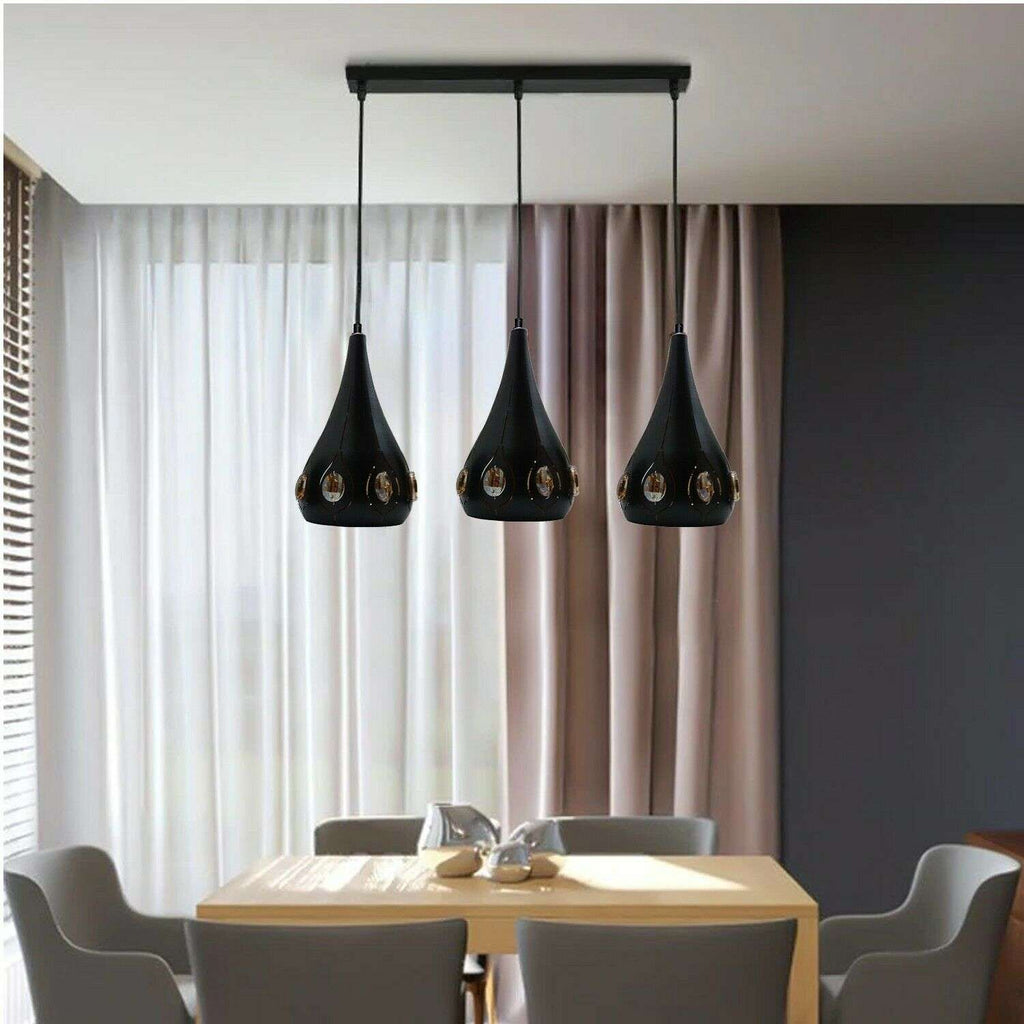 Modern Retro Industrial Crystal Ceiling Light Shade 3Head Hanging Pendant Lights Ledsone