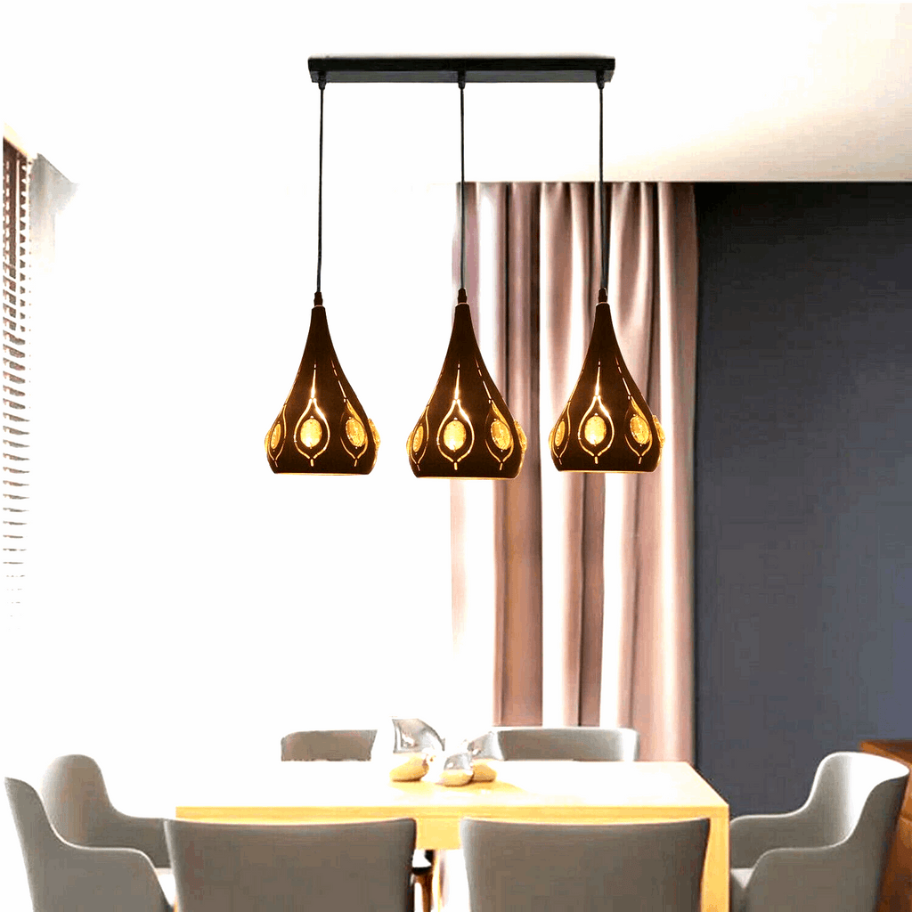 Modern Retro Industrial Crystal Ceiling Light Shade 3Head Hanging Pendant Lights Ledsone