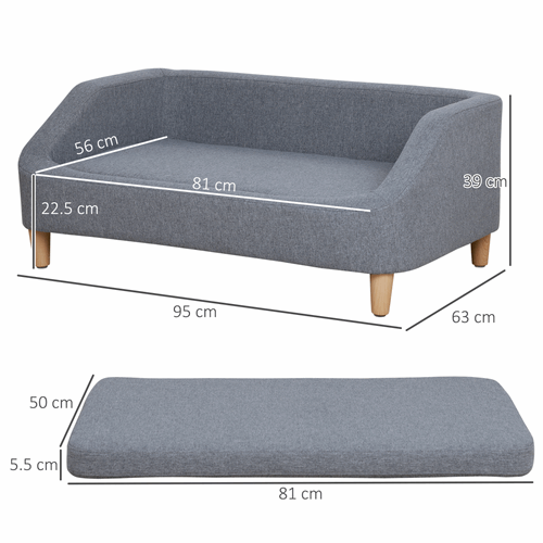PawHut Modern Grey Dog Sofa - Washable Cover PawHut