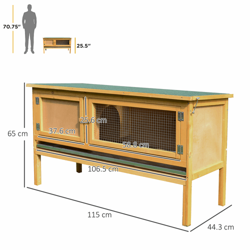 Wooden Rabbit Hutch Bunny Cage Outdoor Small Animal House With Hinged Top PawHut