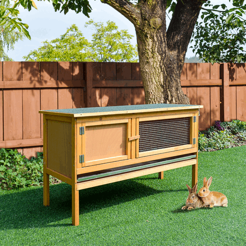Wooden Rabbit Hutch Bunny Cage Outdoor Small Animal House With Hinged Top PawHut