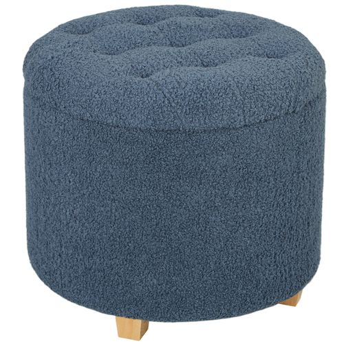 HOMCOM 45cm Round Ottoman with Storage, Lid, Cashmere Footstool Blue HOMCOM