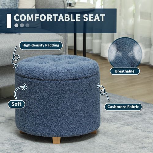 HOMCOM 45cm Round Ottoman with Storage, Lid, Cashmere Footstool HOMCOM