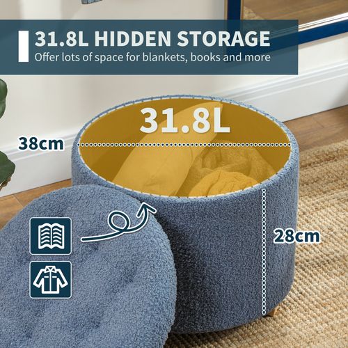 HOMCOM 45cm Round Ottoman with Storage, Lid, Cashmere Footstool HOMCOM