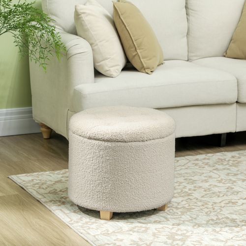 HOMCOM 45cm Round Ottoman with Storage, Lid, Cashmere Footstool HOMCOM