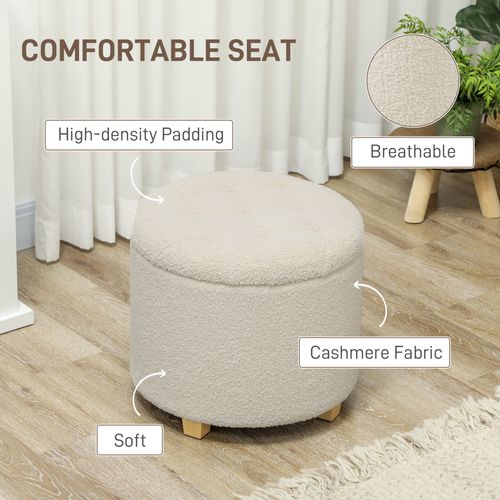 HOMCOM 45cm Round Ottoman with Storage, Lid, Cashmere Footstool HOMCOM