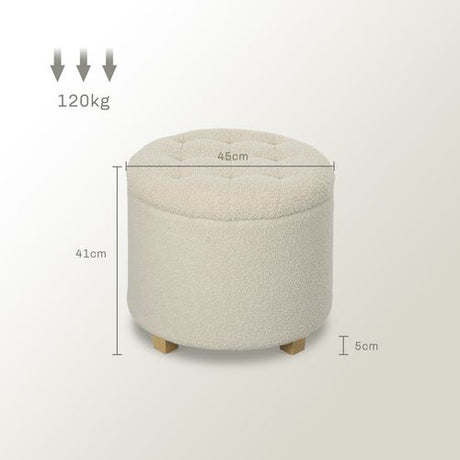 HOMCOM 45cm Round Ottoman with Storage, Lid, Cashmere Footstool HOMCOM