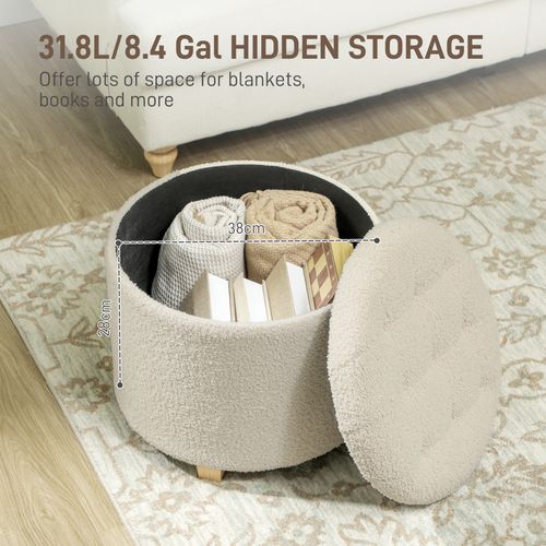 HOMCOM 45cm Round Ottoman with Storage, Lid, Cashmere Footstool HOMCOM
