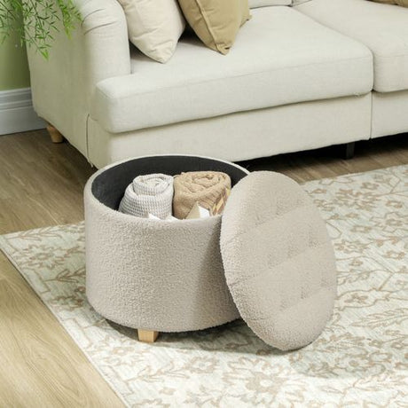 HOMCOM 45cm Round Ottoman with Storage, Lid, Cashmere Footstool HOMCOM