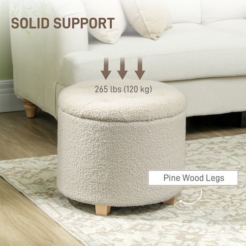 HOMCOM 45cm Round Ottoman with Storage, Lid, Cashmere Footstool HOMCOM