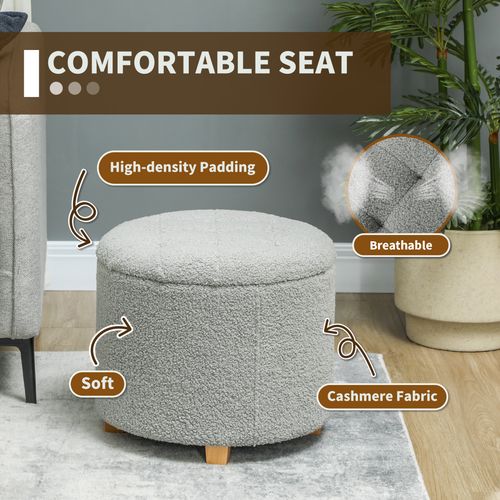HOMCOM 45cm Round Ottoman with Storage, Lid, Cashmere Footstool HOMCOM