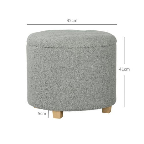 HOMCOM 45cm Round Ottoman with Storage, Lid, Cashmere Footstool HOMCOM