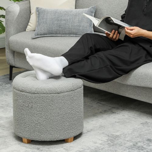 HOMCOM 45cm Round Ottoman with Storage, Lid, Cashmere Footstool HOMCOM