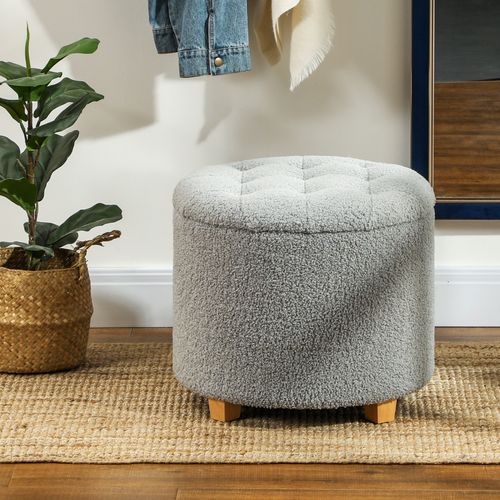 HOMCOM 45cm Round Ottoman with Storage, Lid, Cashmere Footstool HOMCOM