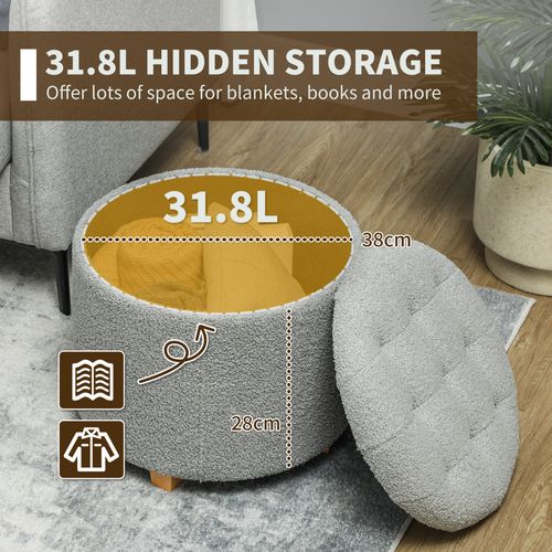 HOMCOM 45cm Round Ottoman with Storage, Lid, Cashmere Footstool HOMCOM