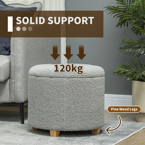 HOMCOM 45cm Round Ottoman with Storage, Lid, Cashmere Footstool HOMCOM