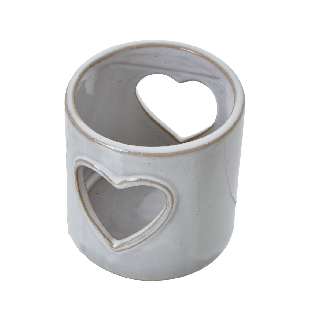White Ceramic Heart Cut-Out Tealight Holder Shades 4 Seasons