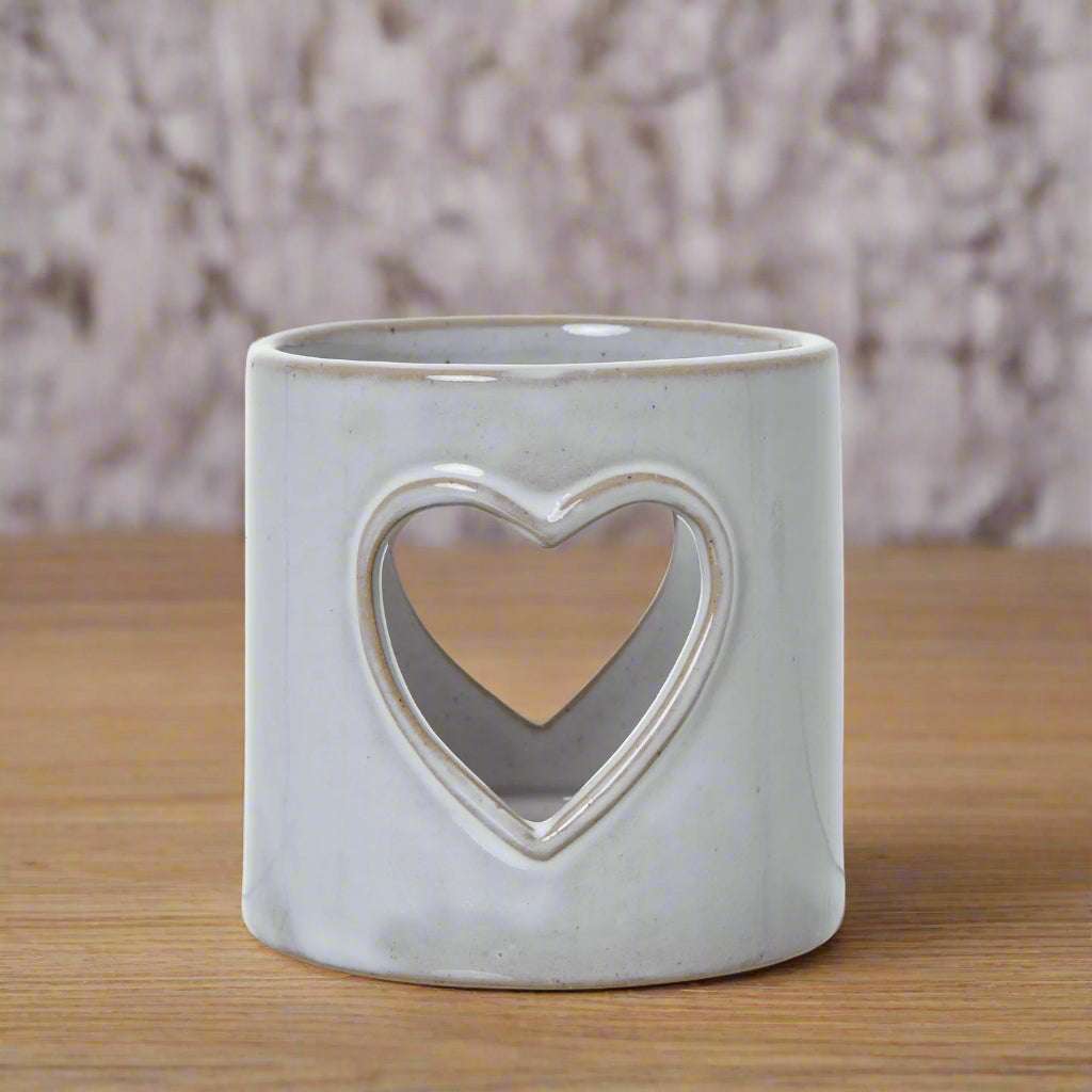 White Ceramic Heart Cut-Out Tealight Holder WHITE CERAMIC Shades 4 Seasons