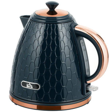 Elegant Navy Blue Honeycomb Kettle with Copper Accents and Stylish Design for Modern Kitchens