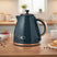 Stylish Honeycomb Kettle in dark navy with copper accents for modern kitchens