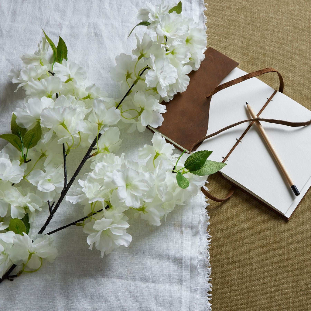 Large White Full Cherry Blossom Stem WHITE PLASTIC Shades 4 Seasons