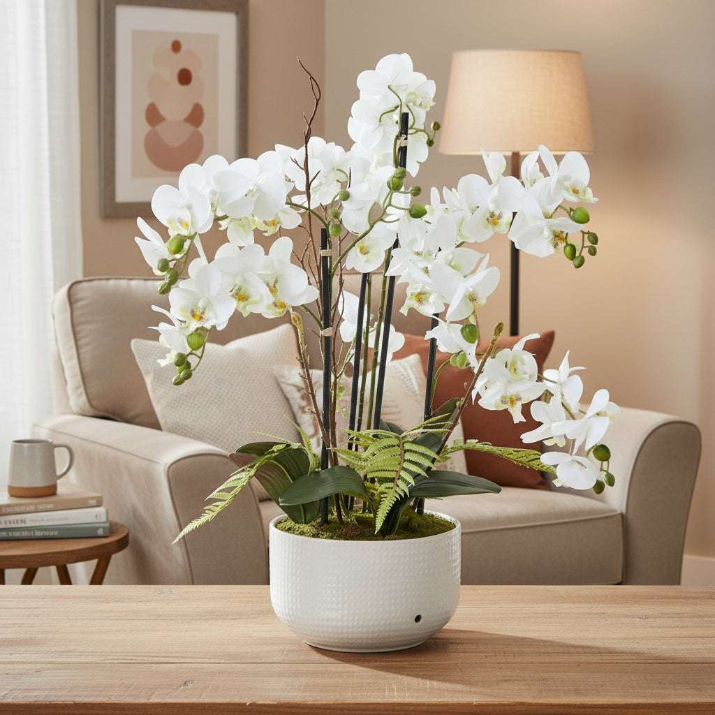 Shades 4 Seasons White Orchid Potted Flower Arrangement WHITE PLASTIC Shades 4 Seasons
