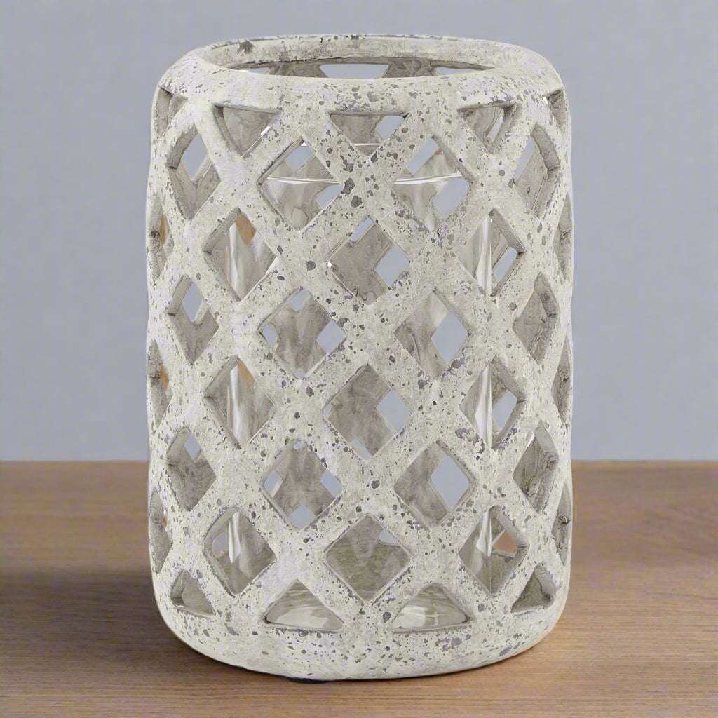 Grey Stone Effect Hurricane Lantern GREY CERAMIC Shades 4 Seasons