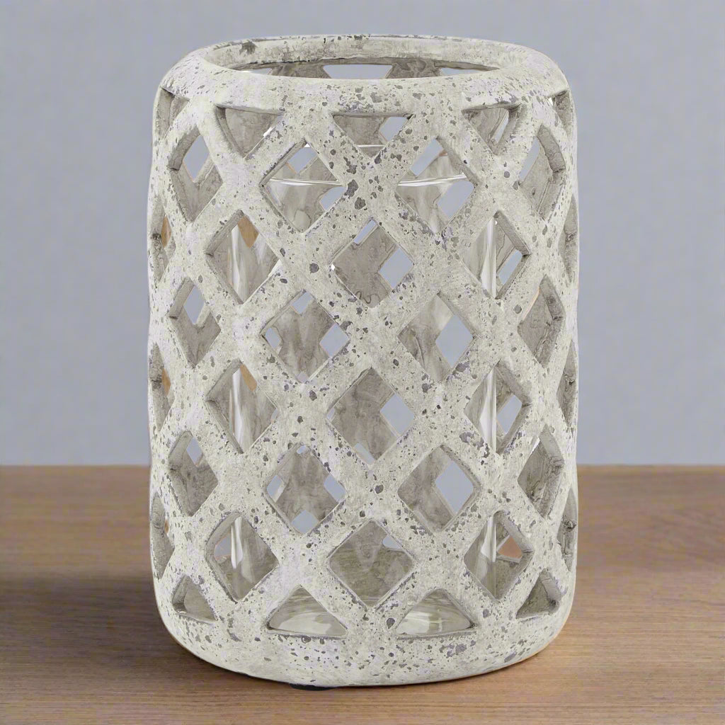 Grey Stone Effect Hurricane Lantern GREY CERAMIC Shades 4 Seasons