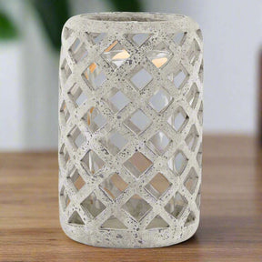 Large Grey Stone Effect Hurricane Lantern GREY CERAMIC Shades 4 Seasons