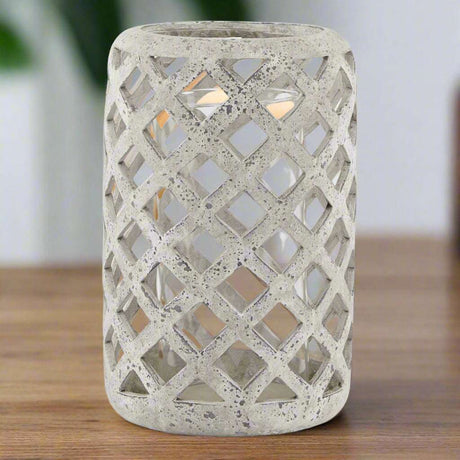 Large Grey Stone Effect Hurricane Lantern GREY CERAMIC Shades 4 Seasons