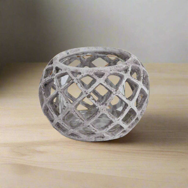 Large Round Ceramic Lattice Hurricane Lantern STONE CERAMIC Shades 4 Seasons