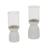 Shades 4 Seasons Hurricane Lantern Set in White with Elegant Textured Base for Home Decor