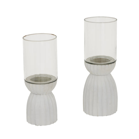Shades 4 Seasons Hurricane Lantern Set in White with Elegant Textured Base for Home Decor