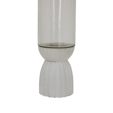 White decorative Hurricane Lantern with a textured base for stylish candle displays