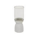 Elegant Hurricane Lantern with a clear glass body and textured white base for stylish decor