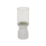 Elegant Hurricane Lantern with a clear glass body and textured white base for stylish decor