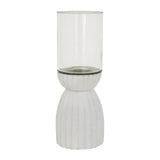 Elegant Hurricane Lantern with a white textured base and clear glass cylindrical cover for candles