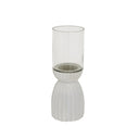 Shades 4 Seasons Hurricane Lantern with a textured white base and clear glass top for elegant decoration