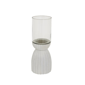 Shades 4 Seasons Hurricane Lantern with a textured white base and clear glass top for elegant decoration