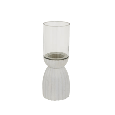 Shades 4 Seasons Hurricane Lantern with a textured white base and clear glass top for elegant decoration