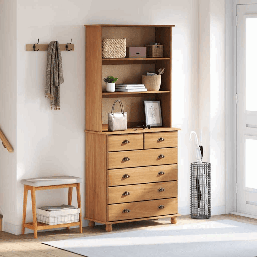 vidaXL Hutch with Drawer Brown 91 x 40 x 200.5 cm Solid Pine wood vidaXL