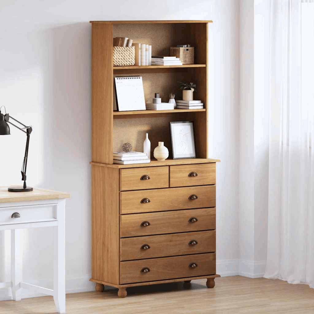 vidaXL Hutch with Drawer Brown 91 x 40 x 200.5 cm Solid Pine wood vidaXL