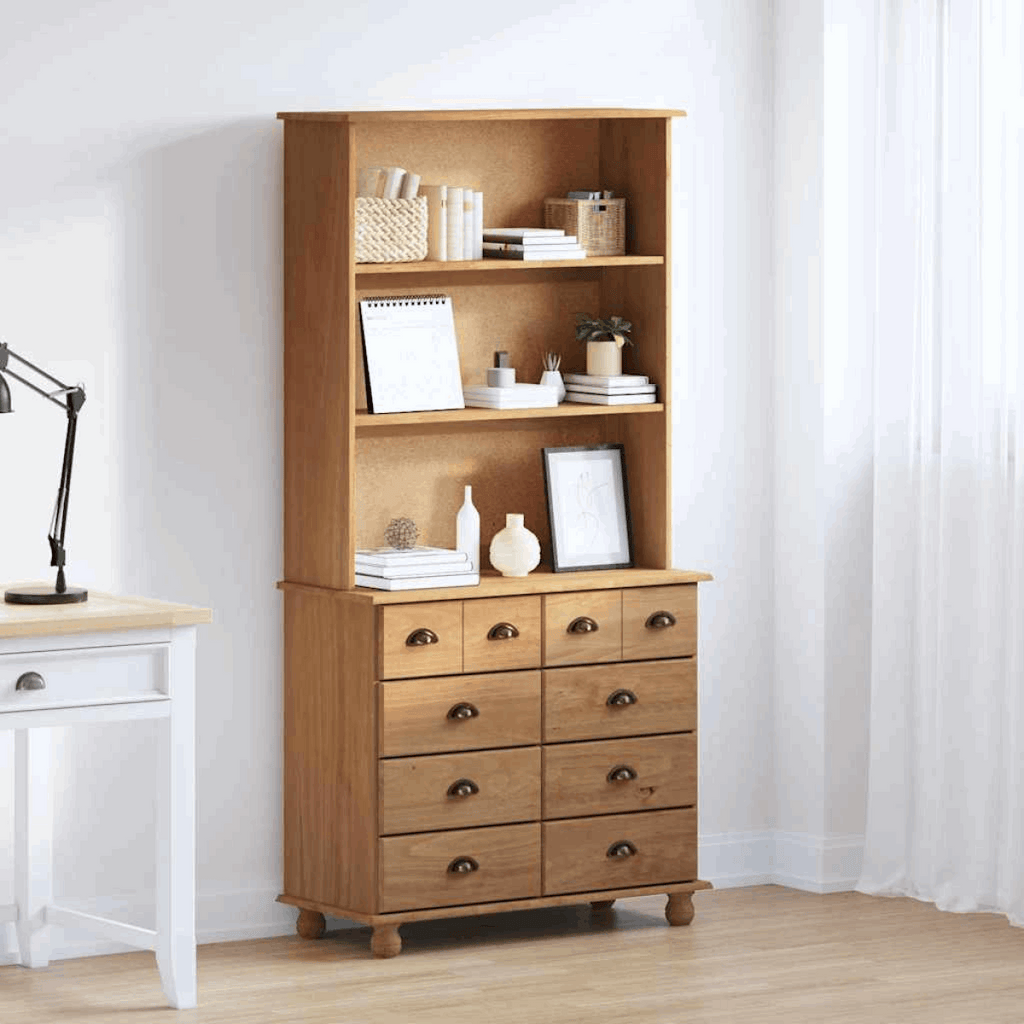 vidaXL Hutch with Drawer Brown 91 x 40 x 200.5 cm Solid Pine wood Honey wax 8 drawers vidaXL