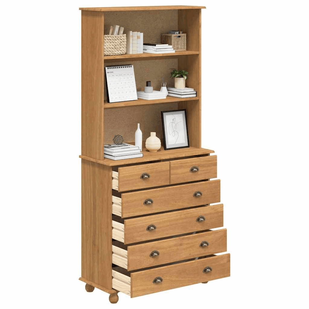 vidaXL Hutch with Drawer Brown 91 x 40 x 200.5 cm Solid Pine wood vidaXL