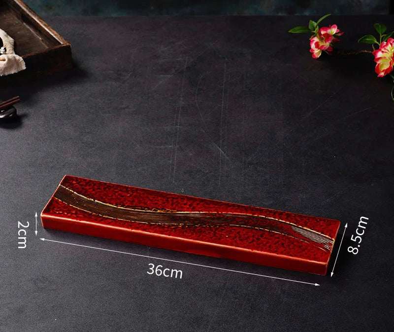 Nisu Home Ichi Dishes Rectangular Red Serving Plate with Elegant Design, 36cm x 8.5cm